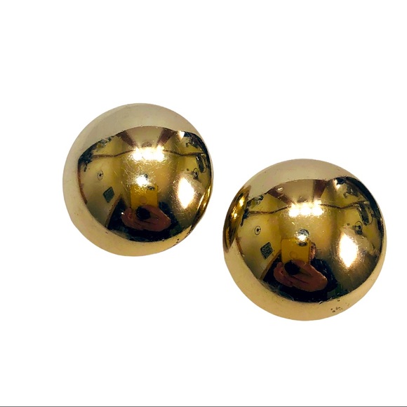 Vintage Monet Earrings Clip On Dome Button Gold
